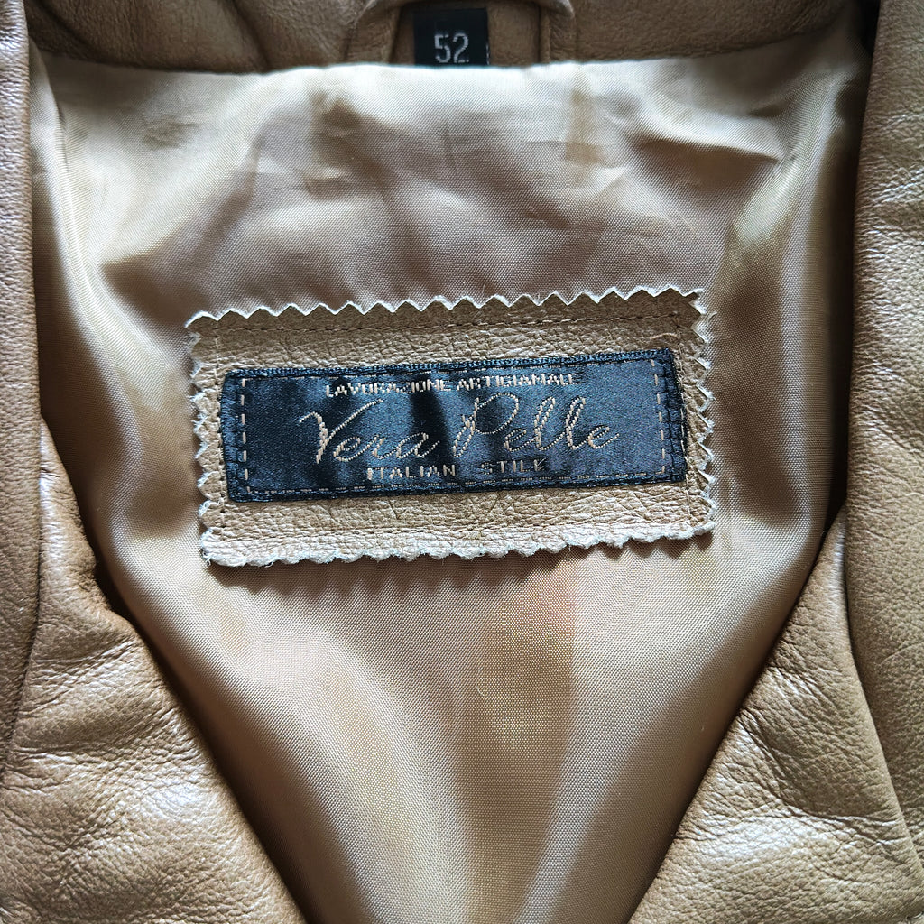 Giacca Vera Pelle Artigianale Vintage Tg 52