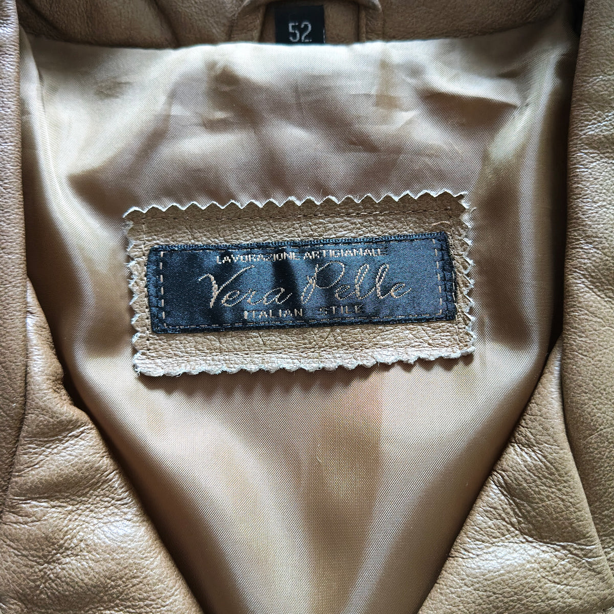 Giacca Vera Pelle Artigianale Vintage Tg 52