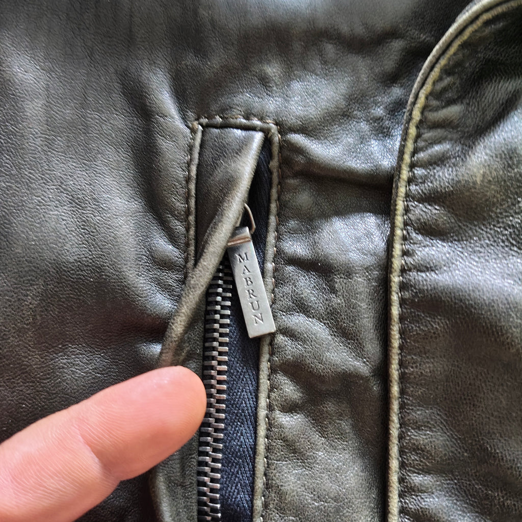 Mabrun Cappotto in Pelle Morbida Uomo Marrone Con Vera Pelliccia di Visone