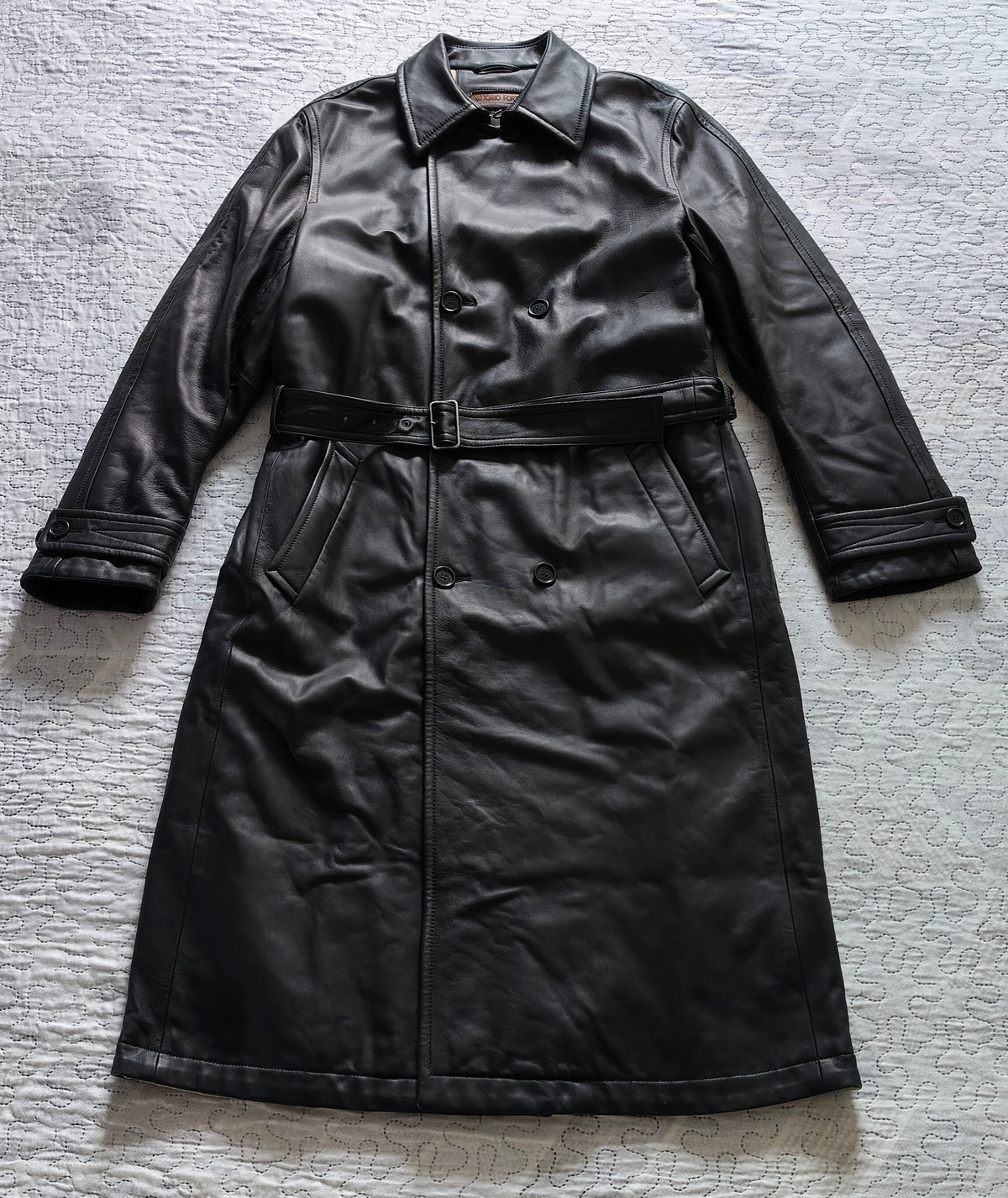 Cappotto Lungo di Lusso in Pelle Doppiopetto Vittorio Forti Taglia 50
