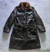 Mabrun Cappotto in Pelle Morbida Uomo Marrone Con Vera Pelliccia di Visone