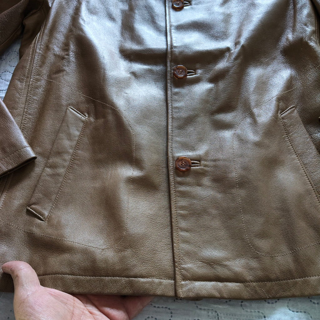 Giacca Vera Pelle Artigianale Vintage Tg 52