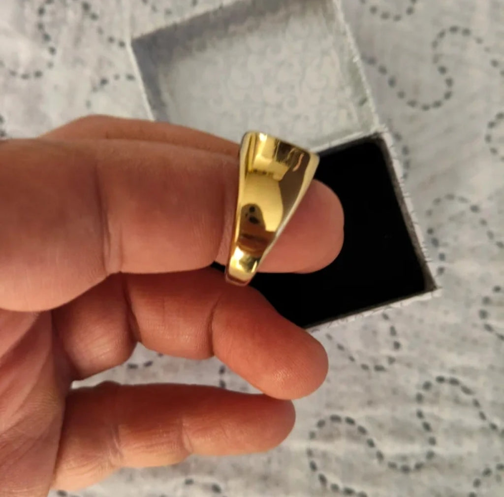 Anello Uomo Dorato Massiccio Acciaio e Onice Taglia 22,2 millimetri