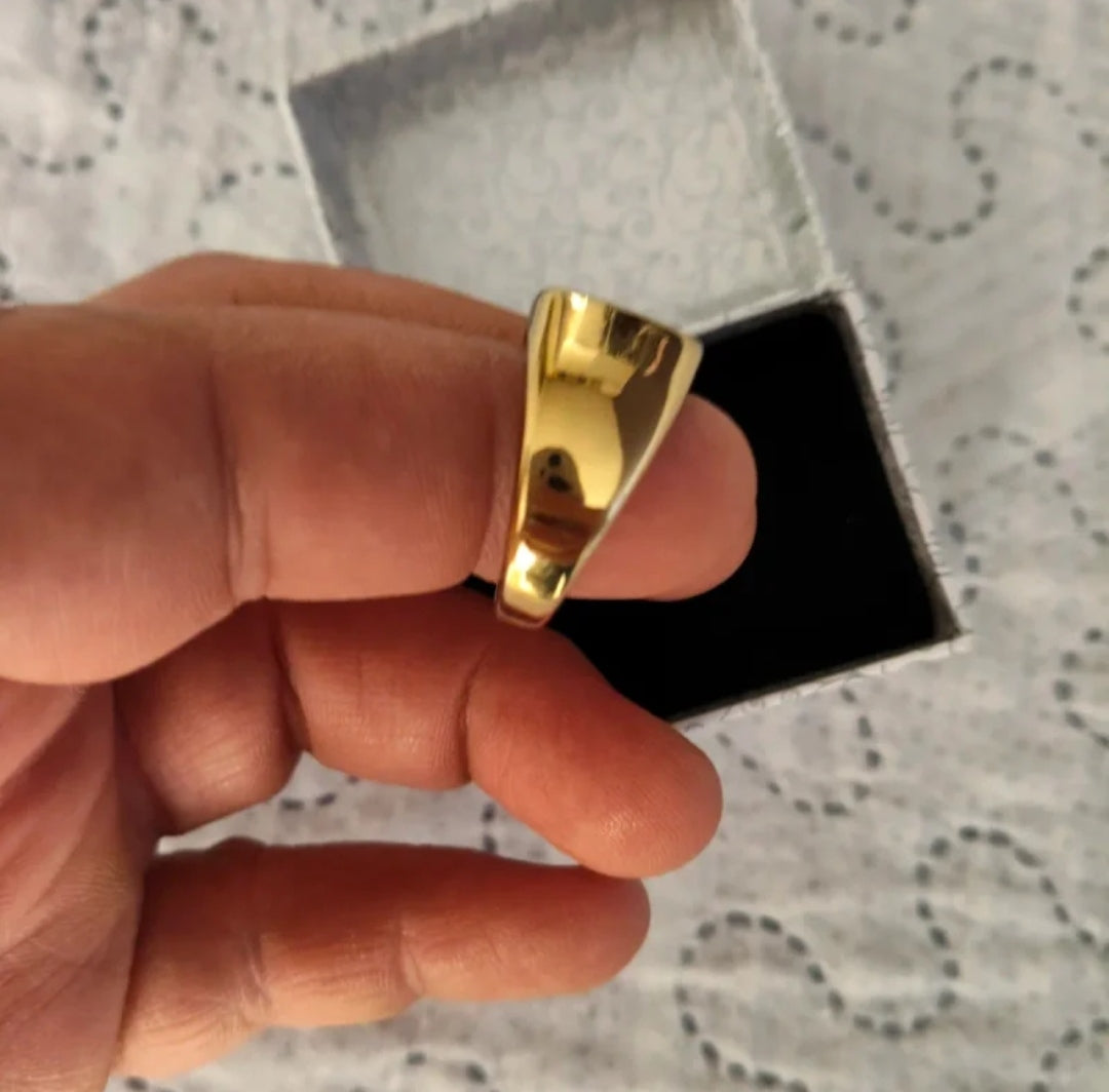 Anello Uomo Dorato Massiccio Acciaio e Onice Taglia 22,2 millimetri