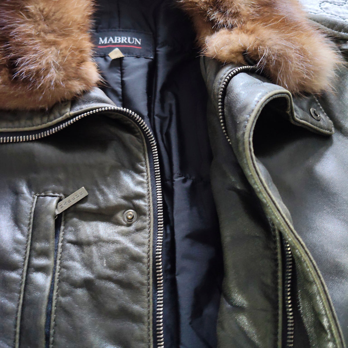 Mabrun Cappotto in Pelle Morbida Uomo Marrone Con Vera Pelliccia di Visone