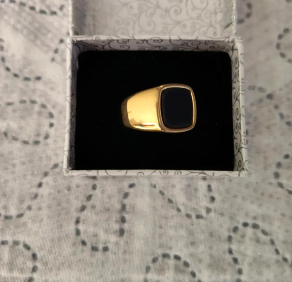 Anello Uomo Dorato Massiccio Acciaio e Onice Taglia 22,2 millimetri