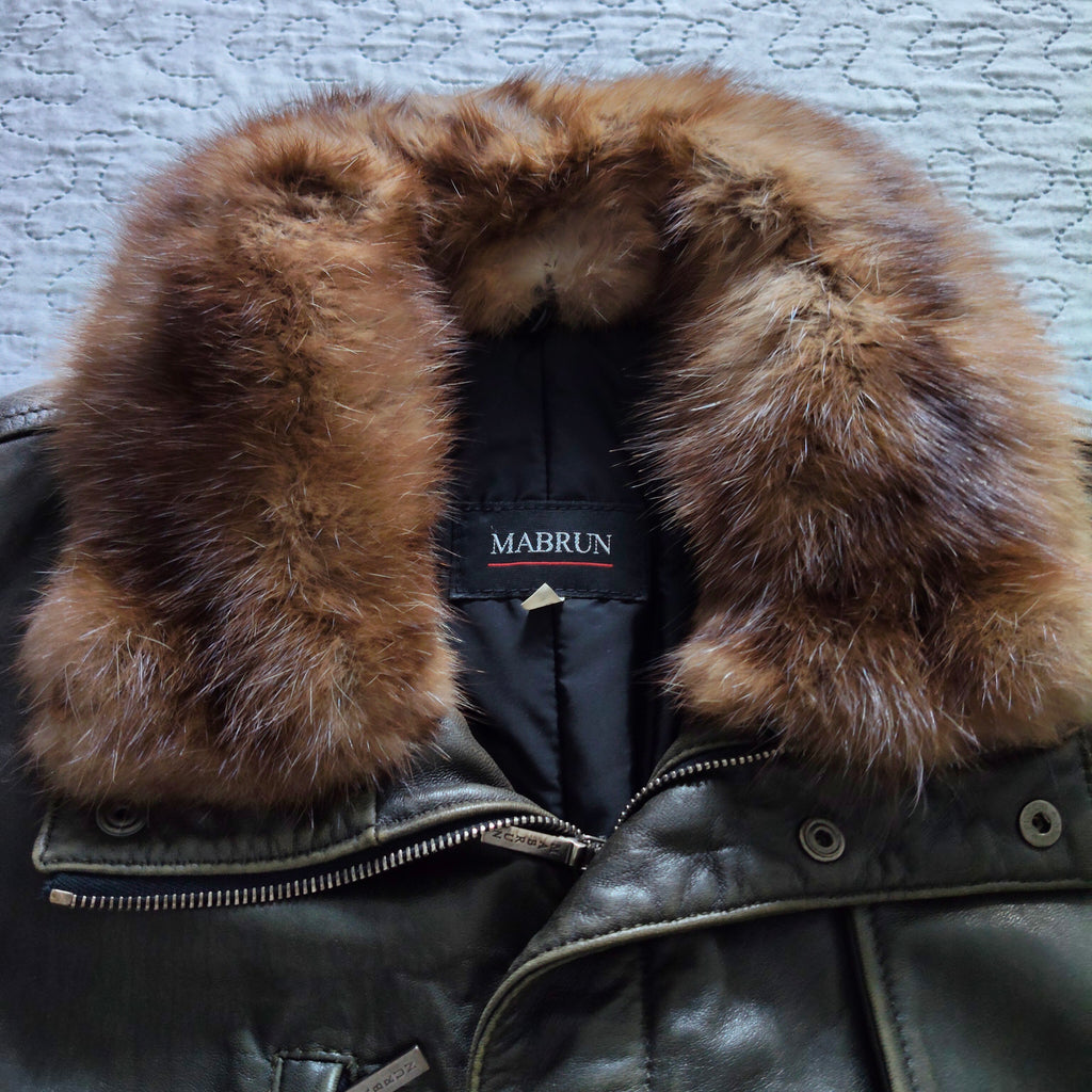 Mabrun Cappotto in Pelle Morbida Uomo Marrone Con Vera Pelliccia di Visone