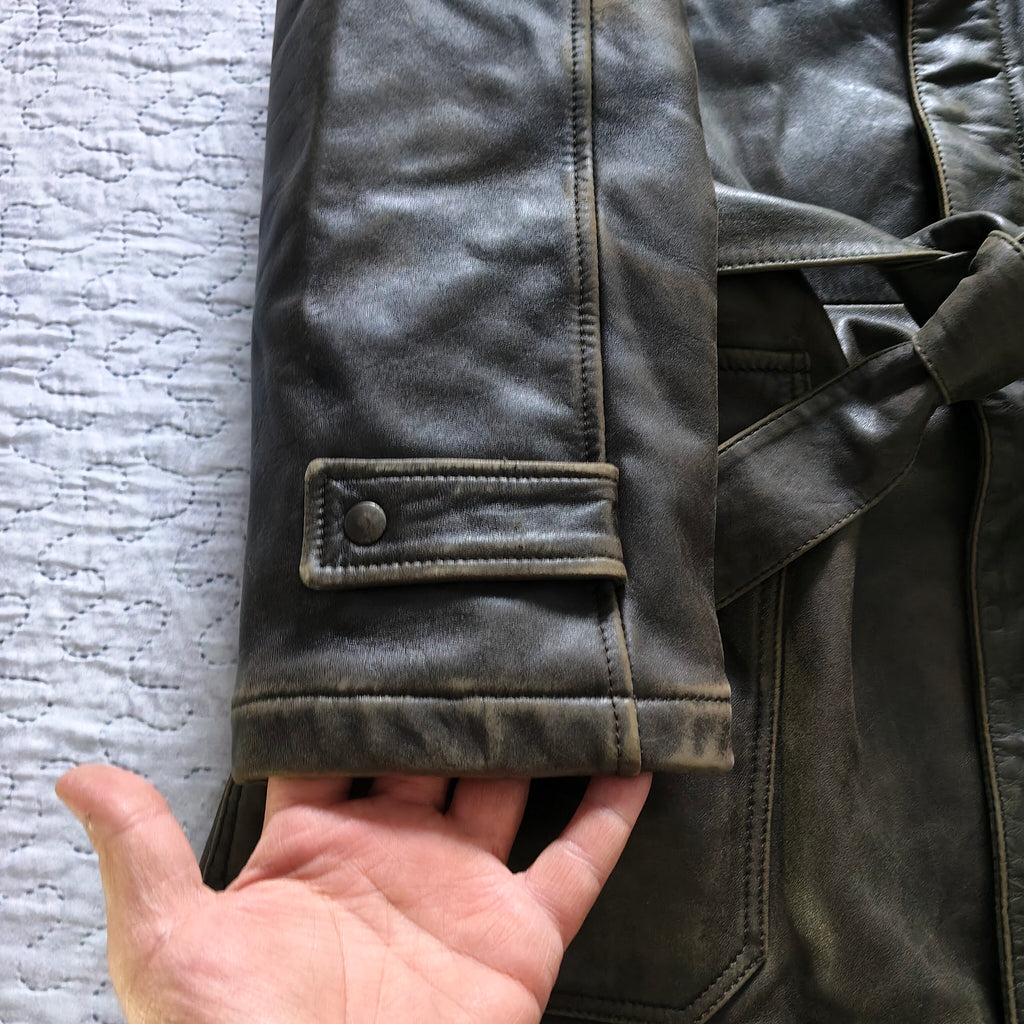 Mabrun Cappotto in Pelle Morbida Uomo Marrone Con Vera Pelliccia di Visone