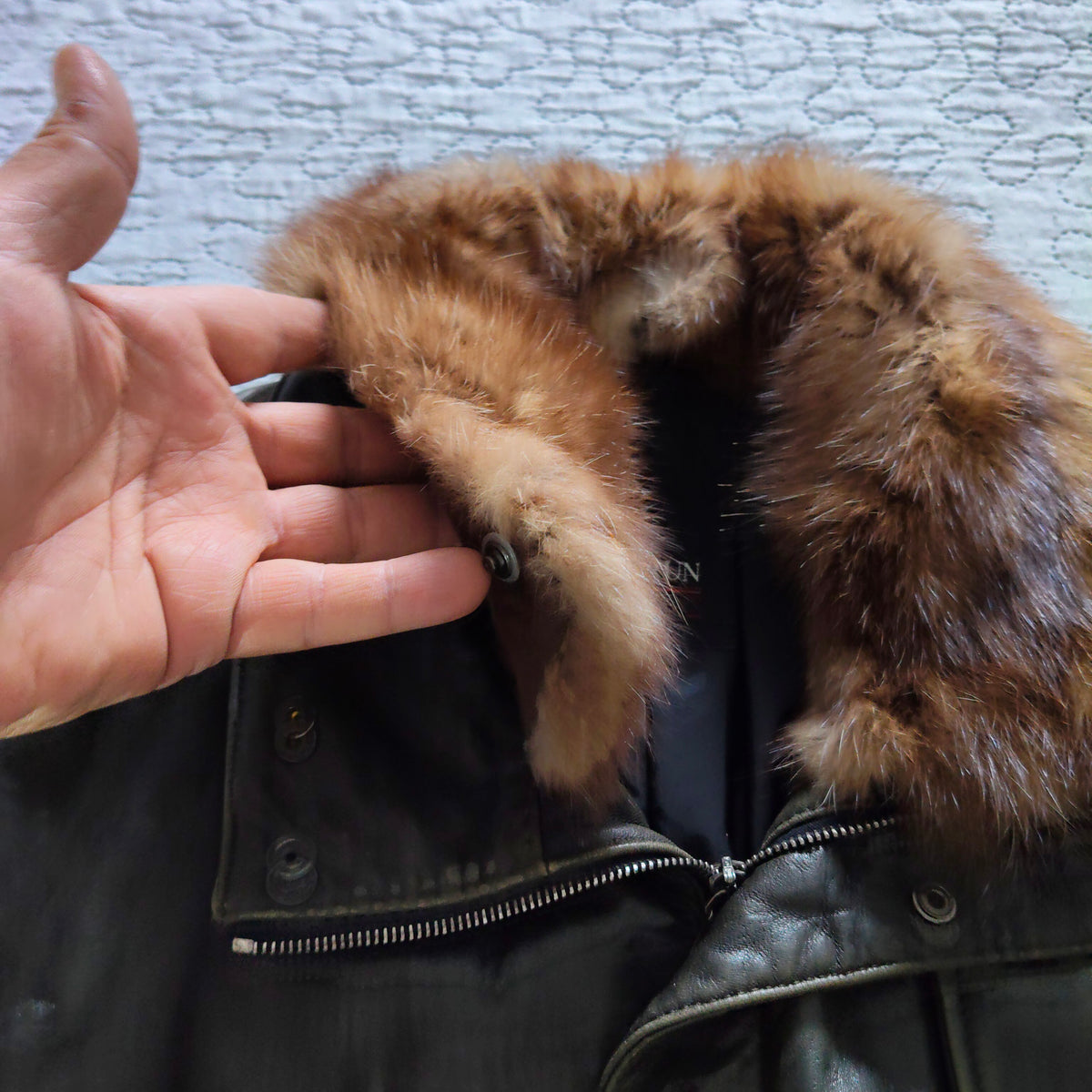 Mabrun Cappotto in Pelle Morbida Uomo Marrone Con Vera Pelliccia di Visone