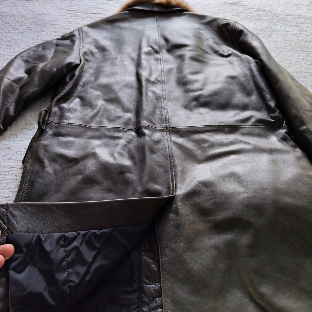 Mabrun Cappotto in Pelle Morbida Uomo Marrone Con Vera Pelliccia di Visone