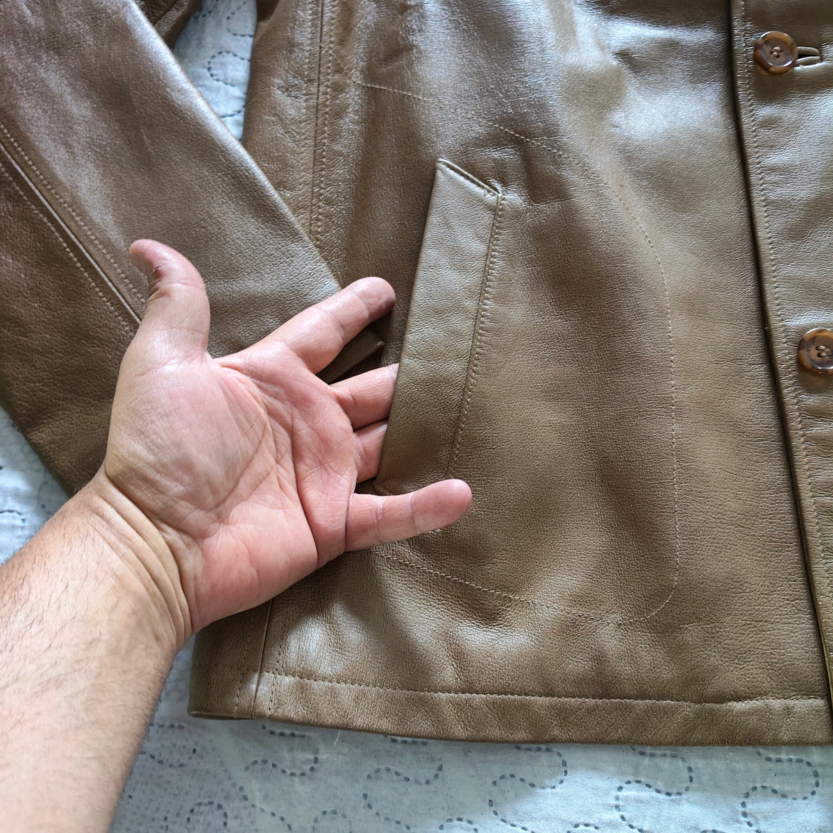Giacca Vera Pelle Artigianale Vintage Tg 52