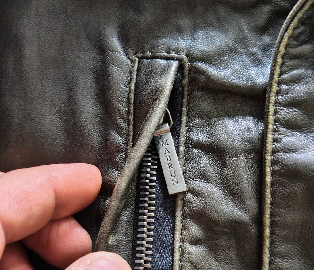 Mabrun Cappotto in Pelle Morbida Uomo Marrone Con Vera Pelliccia di Visone