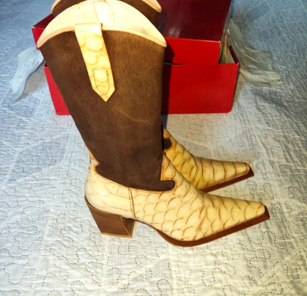 Enzo Moreno Stivali Donna in Pelle Pitone e Jeans NUOVI ! Misura 38