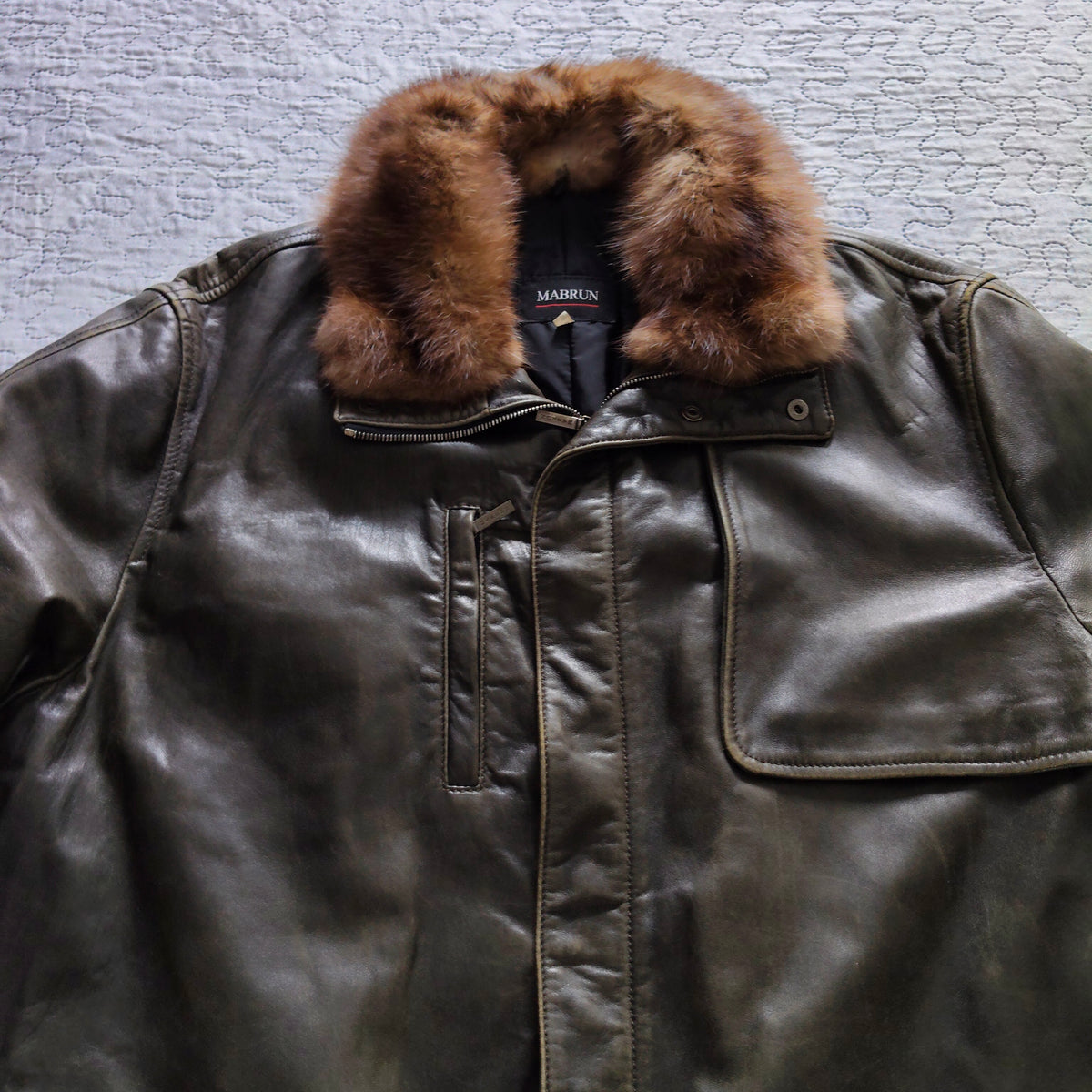 Mabrun Cappotto in Pelle Morbida Uomo Marrone Con Vera Pelliccia di Visone