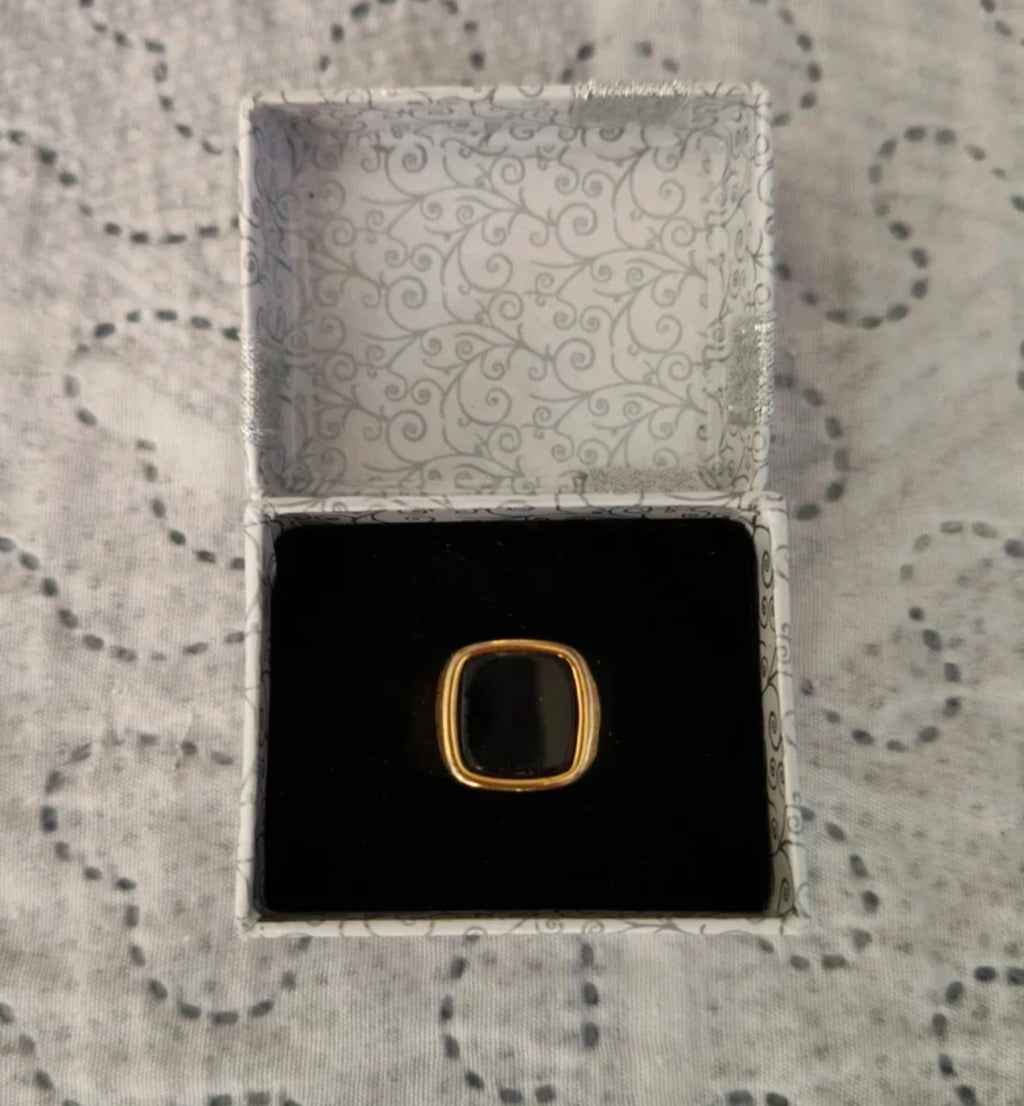 Anello Uomo Dorato Massiccio Acciaio e Onice Taglia 22,2 millimetri